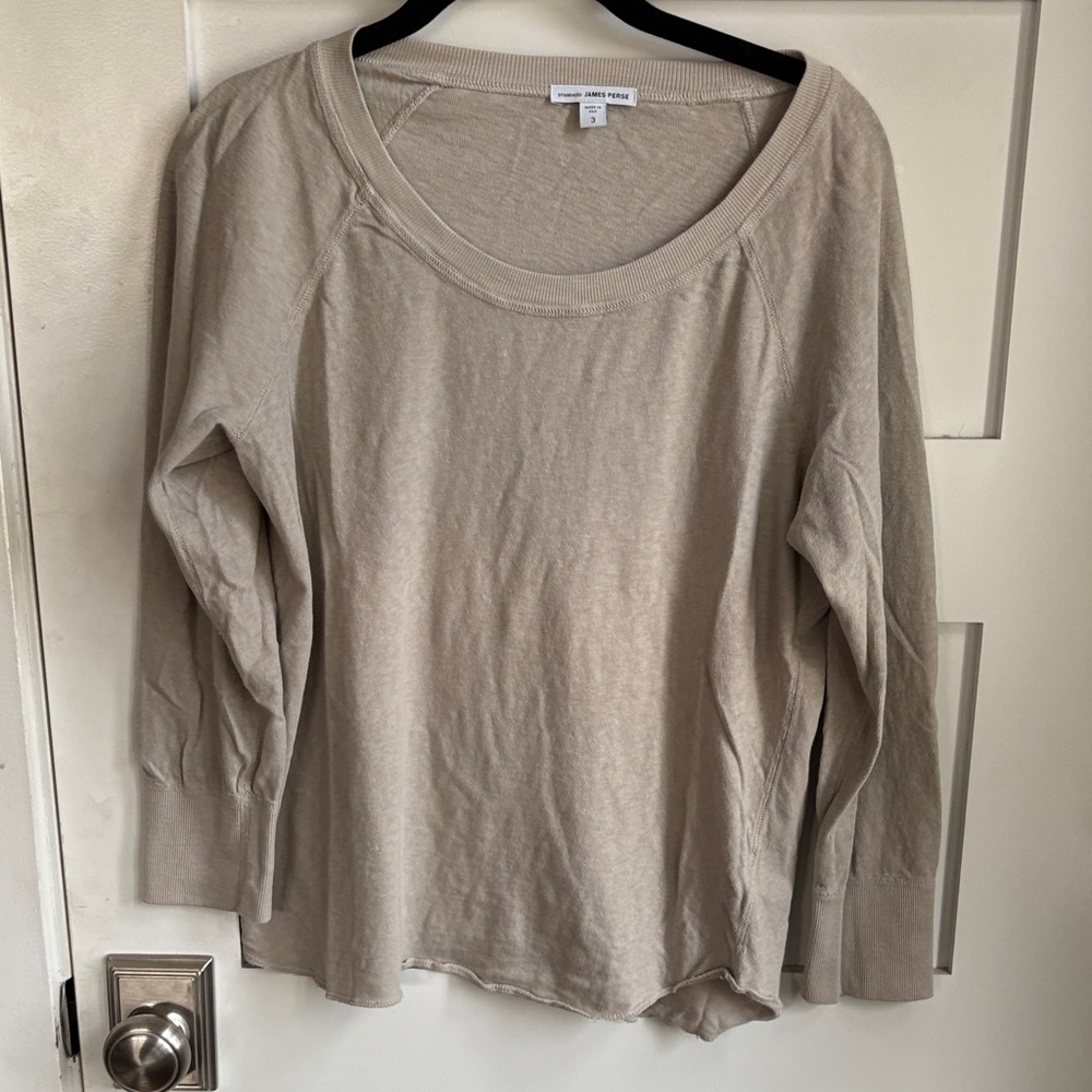 James Perse Scoop Neck Long Sleeve Tee in Light Beige